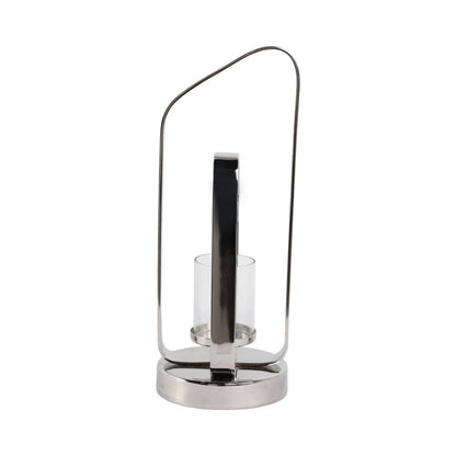 Candle Holder - Silver Metal Stylish Hurricane, 17 in. - Decor Addict, LLC