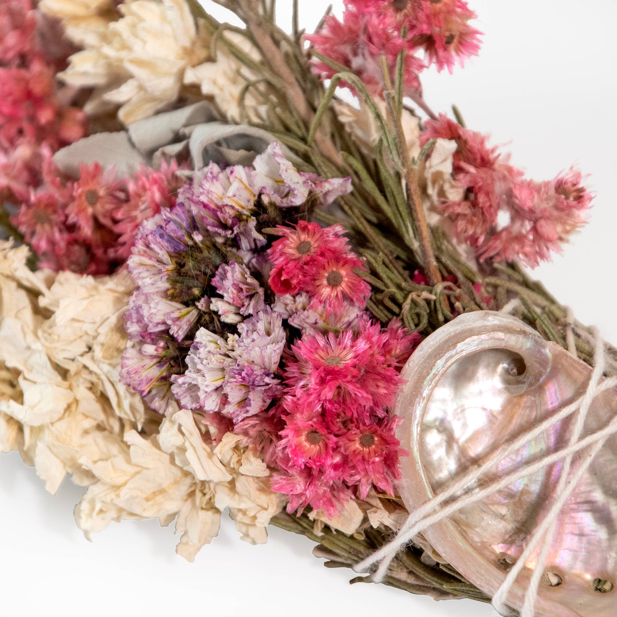 6" Pink & White Floral Smudge Wand with Shell - Decor Addict, LLC