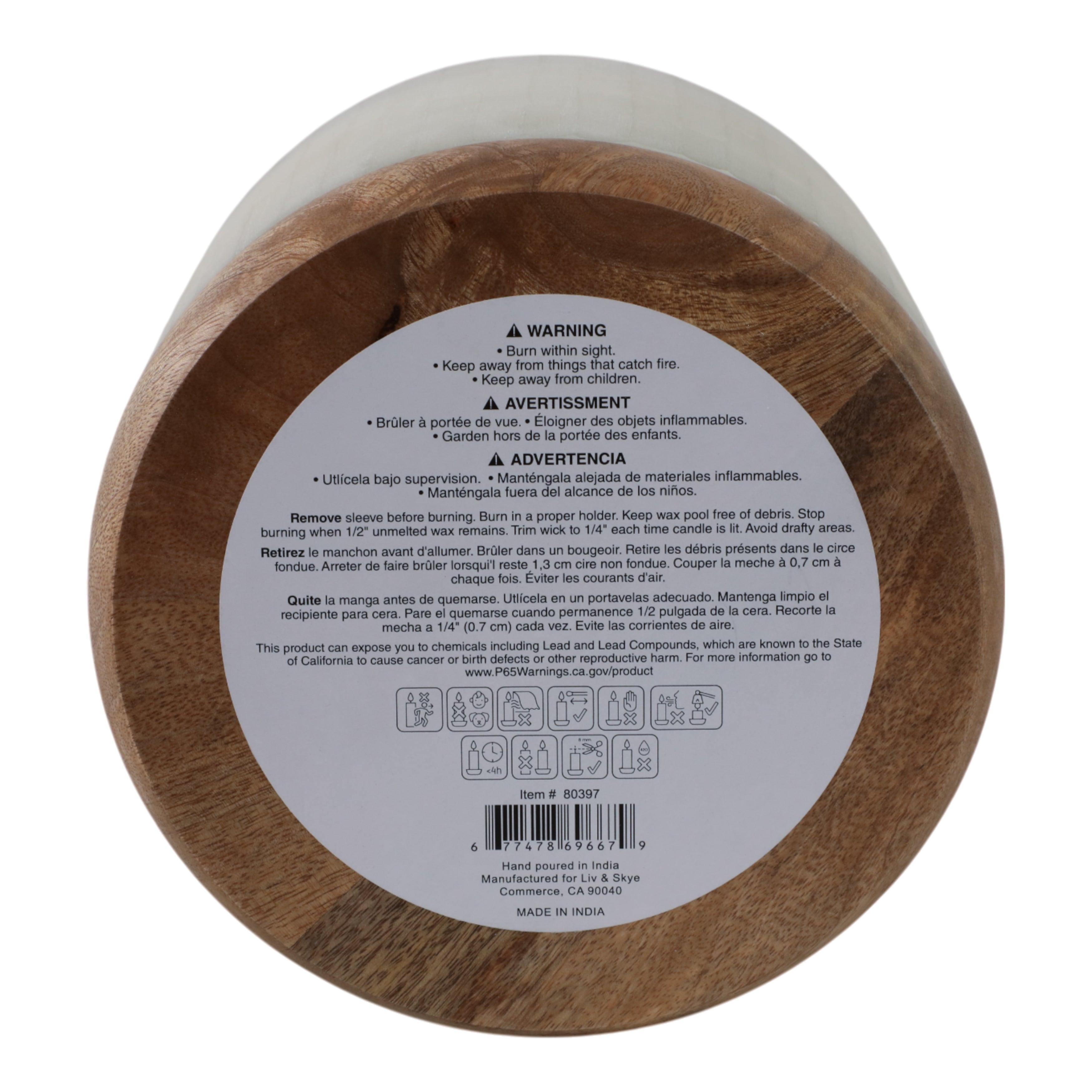 8x8" 105 Oz Starry Sky Wood Base Candle, White/nat - Decor Addict, LLC
