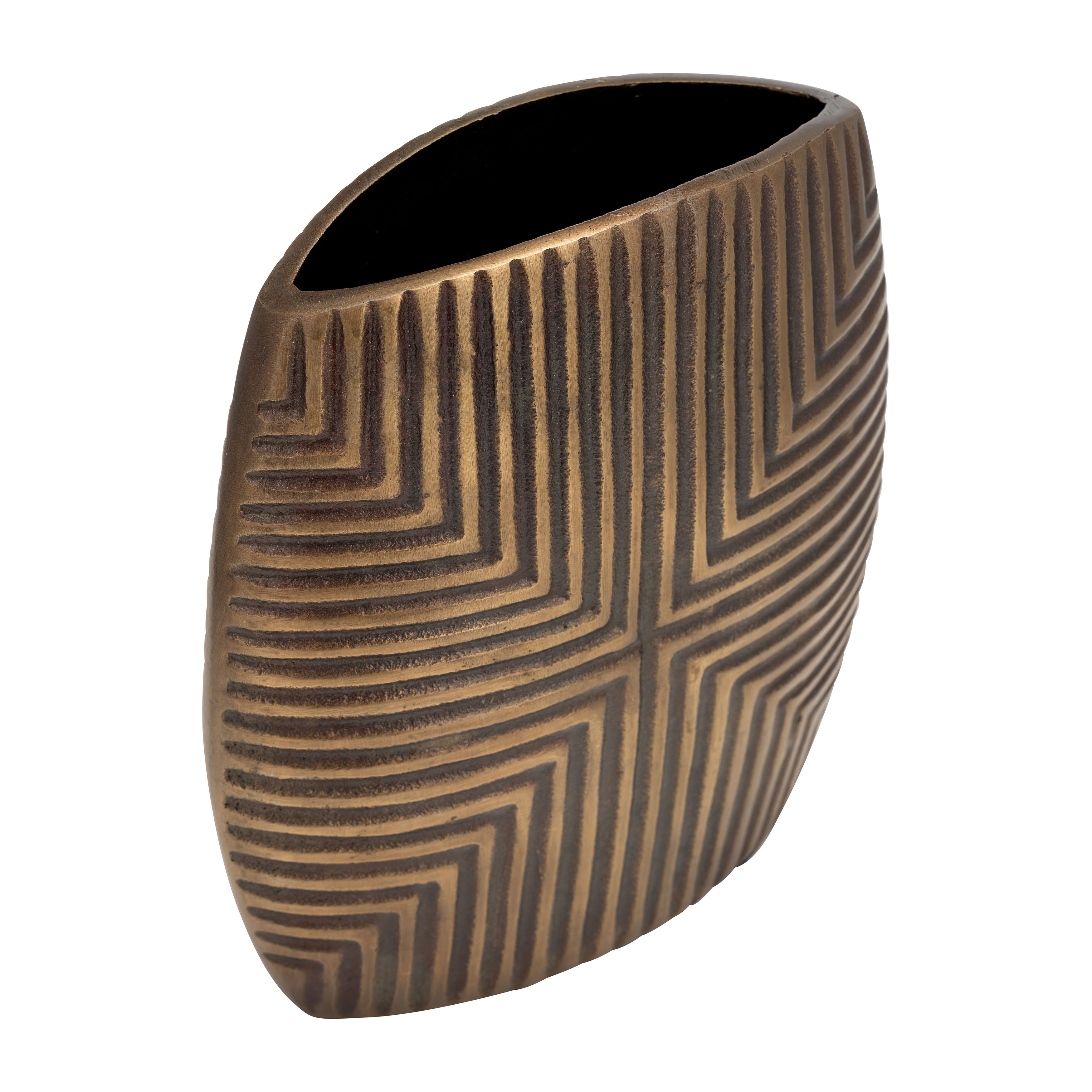 Metal, 10"h Ribbed Vase, Brass Antique - Decor Addict, LLC