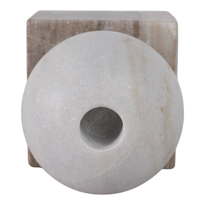 Taper Holder - Beige/White Marble Ball on Cube, 7 in.