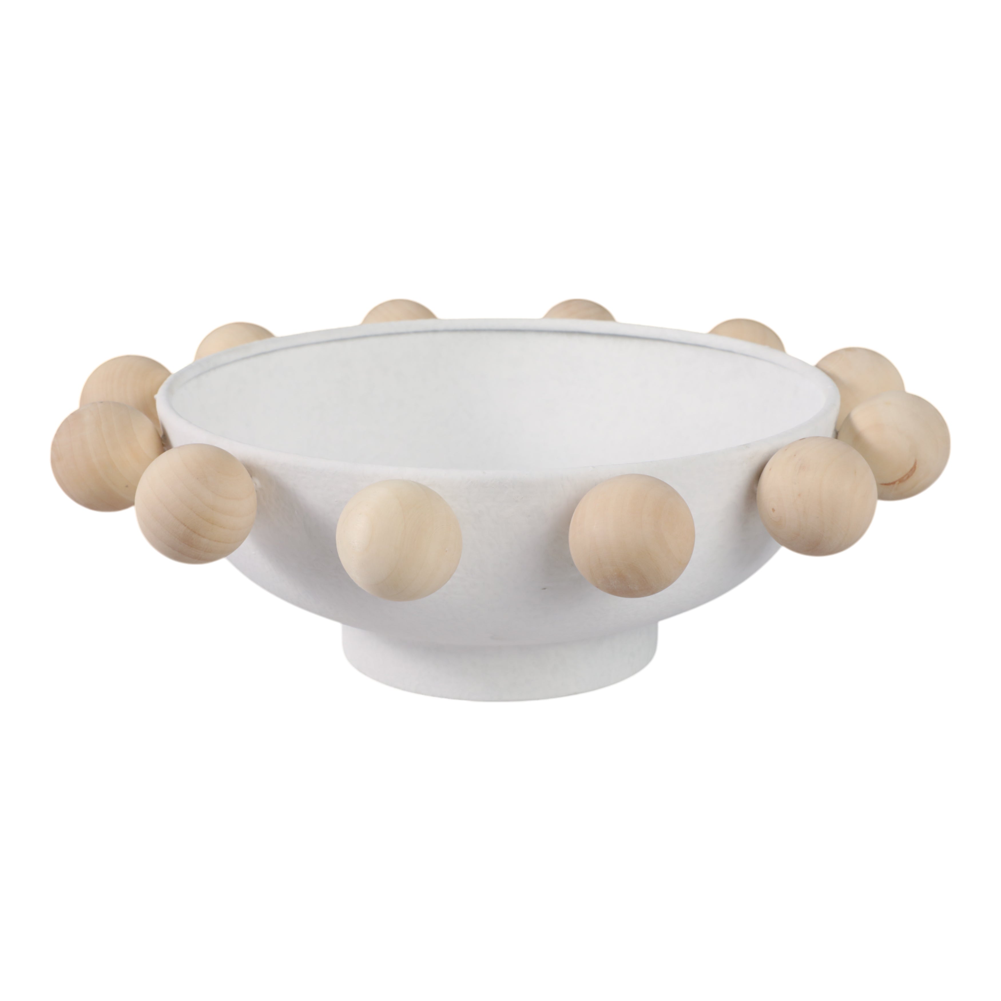 13" Bowl With Large Wooden Knobs, White - Decor Addict, LLC