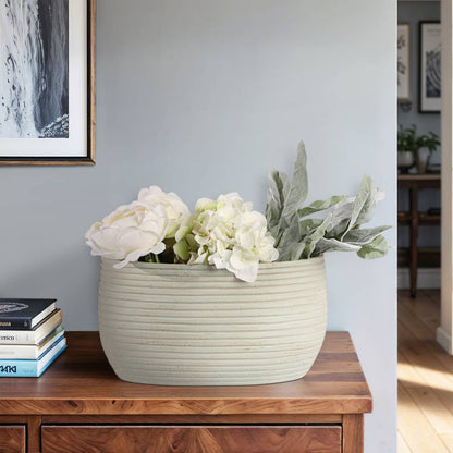 Decorative Vase - Teal Ceramic Small Ribbed Oval, 14 in. - Decor Addict, LLC