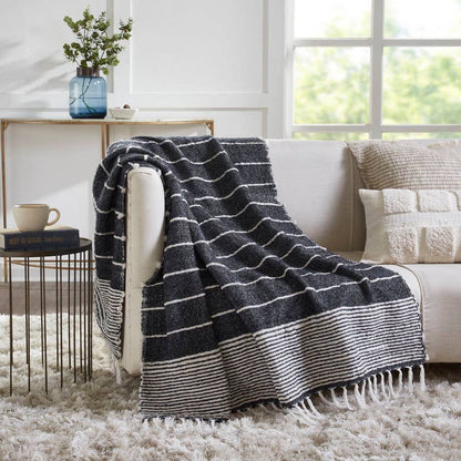 Abigail Woven Striped Throw Blanket I 50"x 70" I Navy - Decor Addict, LLC