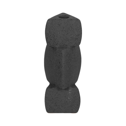 Black 9 in. Ceramic Stacked Objects Sand Glaze Taper Holder - Decor Addict, LLC