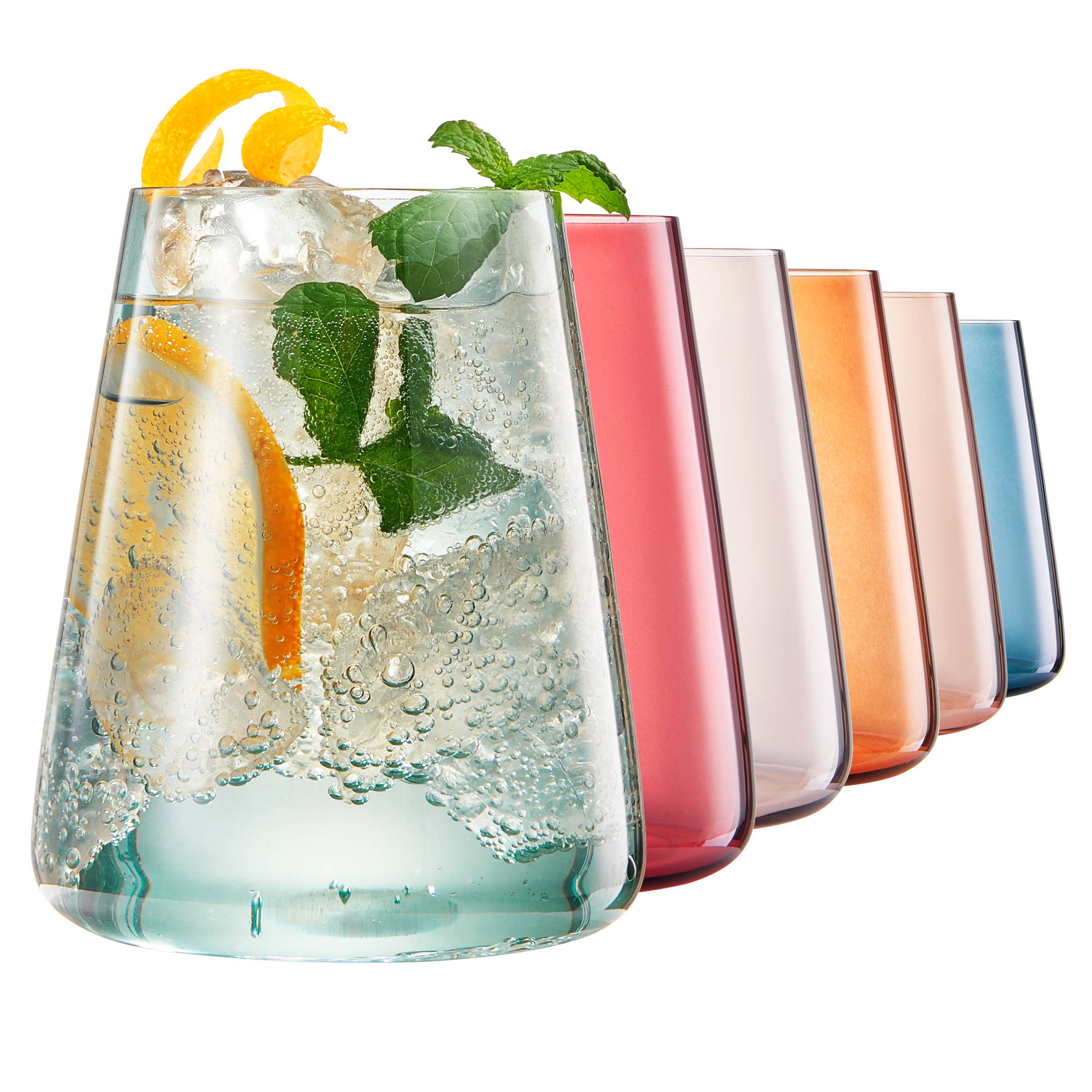 Stemless German Design Colored Wine Glass - Set of 6 13.5 OZ - Decor Addict, LLC