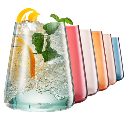 Stemless German Design Colored Wine Glass - Set of 6 13.5 OZ - Decor Addict, LLC