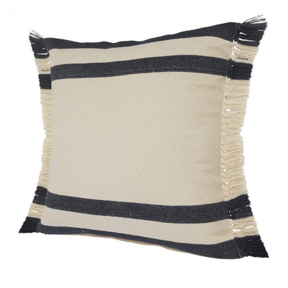 Double Blue Border Striped Throw Pillow with Fringe: Blue/White / 20" x 20" / Poly Filled - Decor Addict, LLC