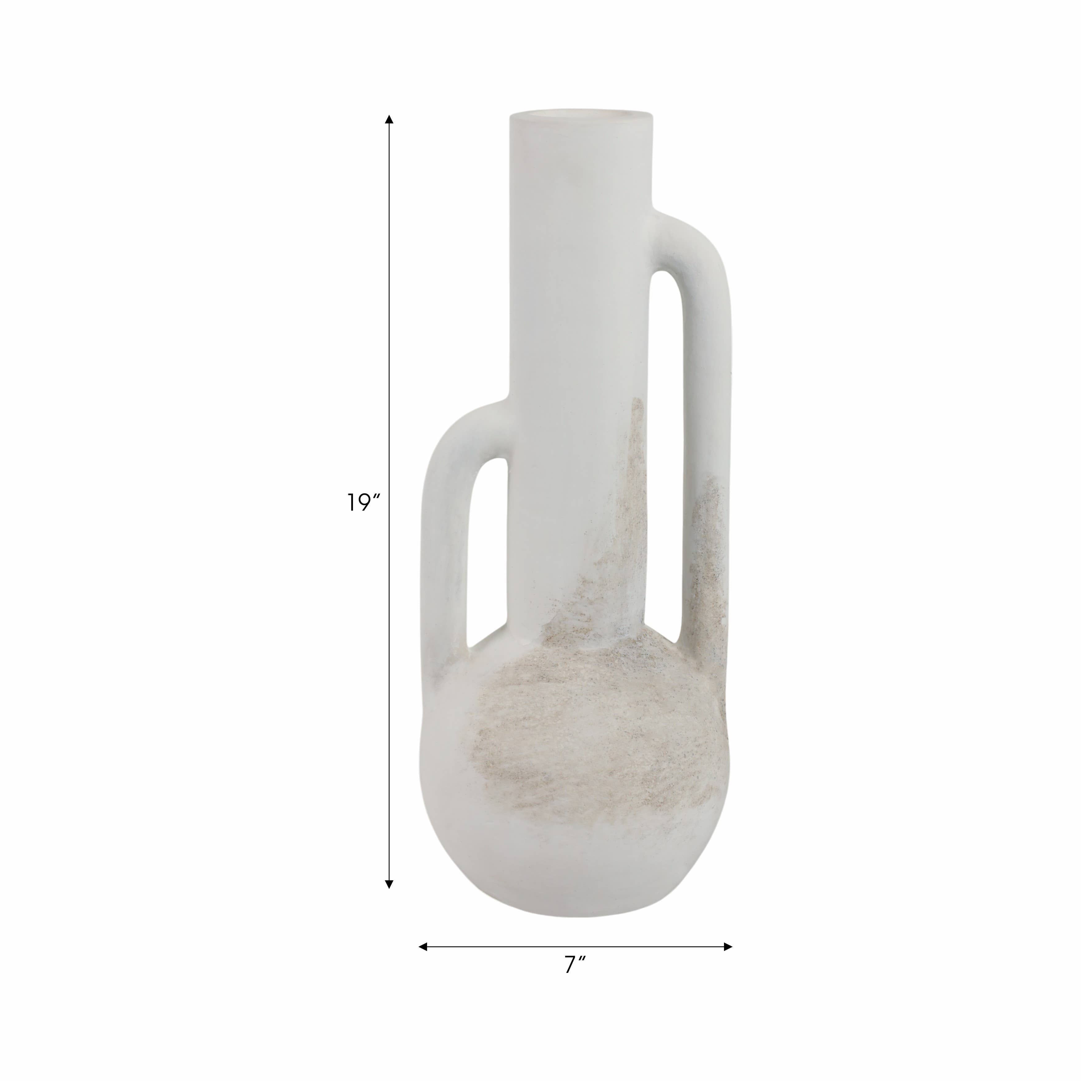 White 19 in. Terracotta Asymmetrical Eared Bottle Vase - Decor Addict, LLC