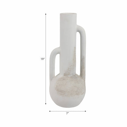 White 19 in. Terracotta Asymmetrical Eared Bottle Vase - Decor Addict, LLC