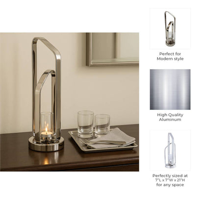 Candle Holder - Silver Metal Stylish Hurricane, 21 in. - Decor Addict, LLC