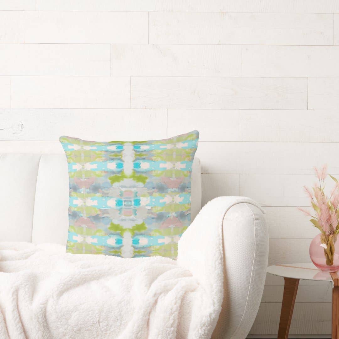 Ava Decorative Abstract Art Throw Pillow Green Blue Mauve: 18x18 / Wihout Insert - Decor Addict, LLC