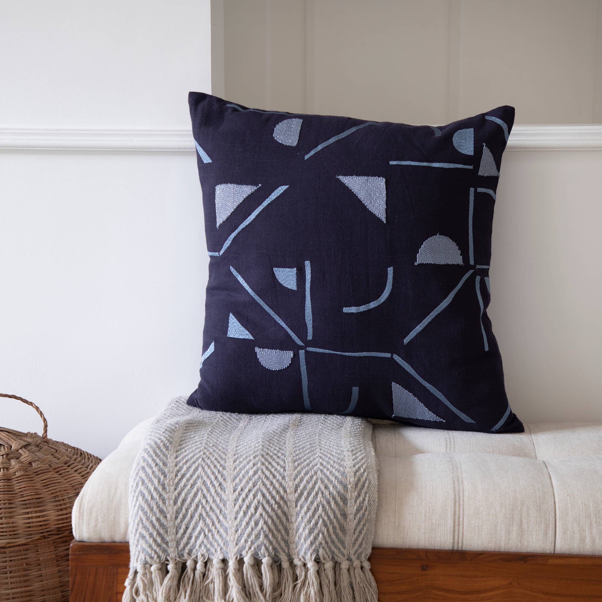 Contemporary Geometric Hand Woven Throw Pillow: Denim Blue / 20" x 20"
