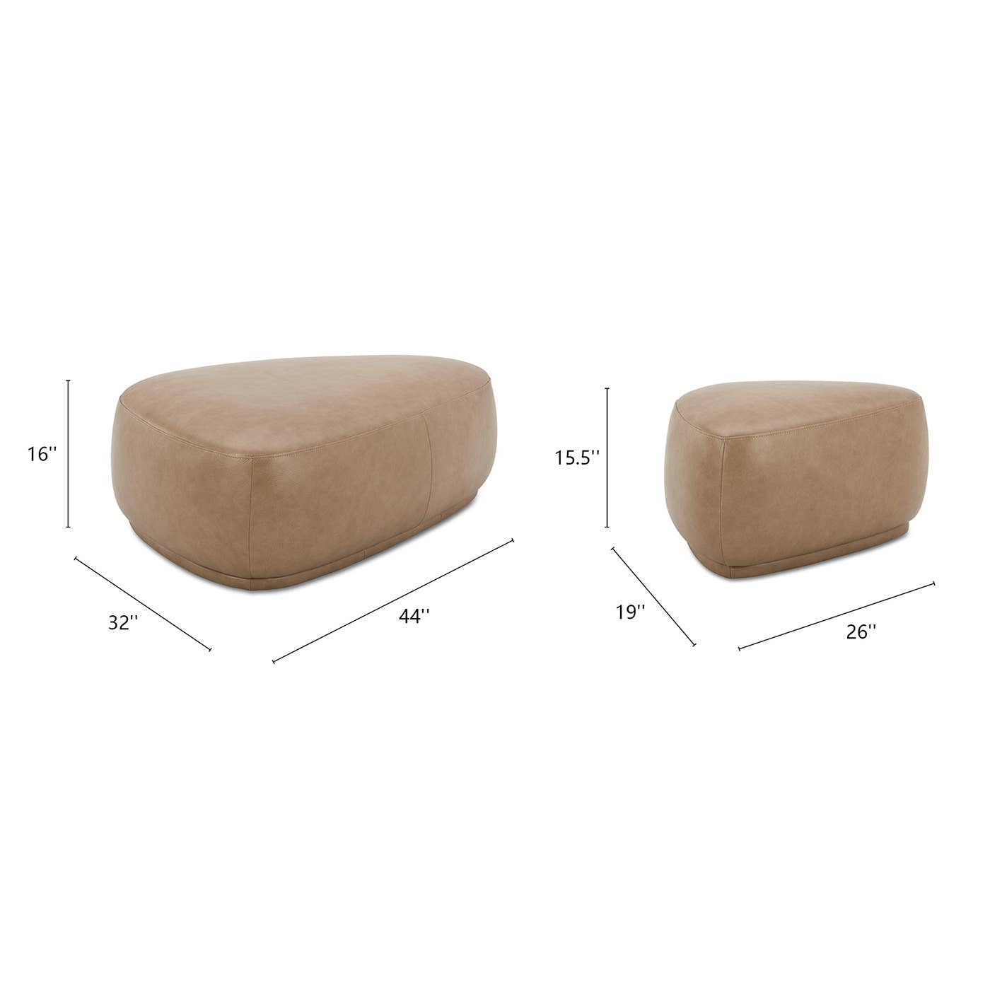 Pebble 44" & 26" Rounded Triangle Cocktail Ottoman Set: Mustard Yellow - Decor Addict, LLC