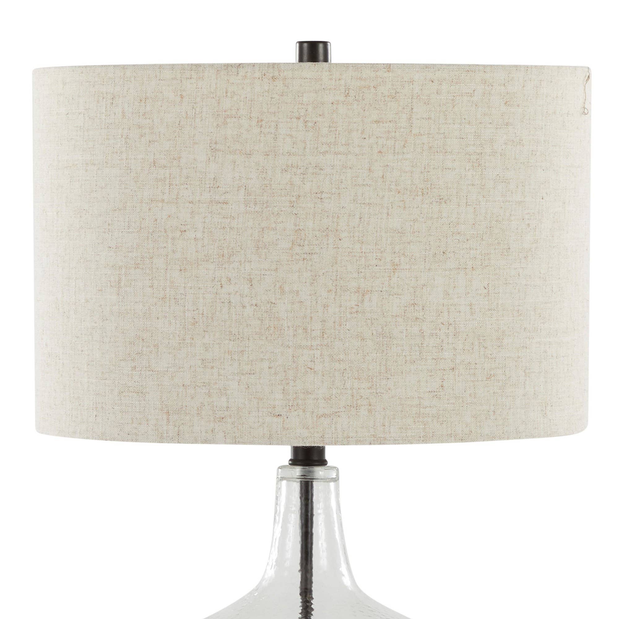 Botella 28" Glass Table Lamp with USB - Set of 2: Clear Dimpled Glass, Oil Bronze Metal, Natural Linen - Decor Addict, LLC