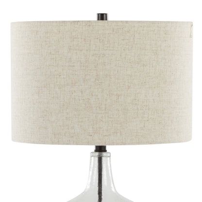 Botella 28" Glass Table Lamp with USB - Set of 2: Clear Dimpled Glass, Oil Bronze Metal, Natural Linen - Decor Addict, LLC