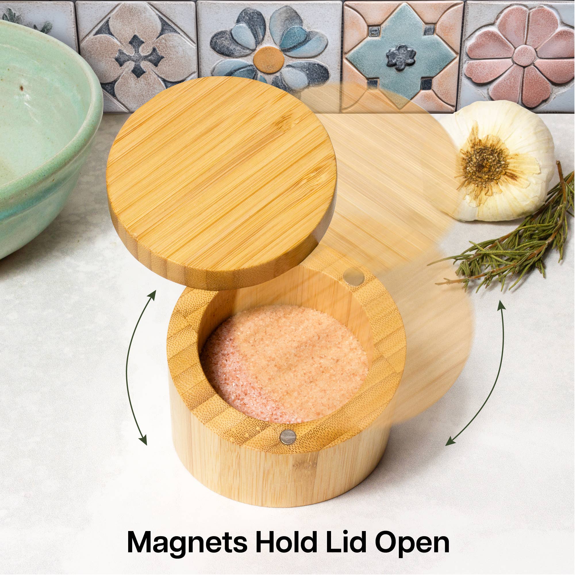 Angled Bamboo Salt Cellar Storage Box with Swivel Lid - Decor Addict, LLC