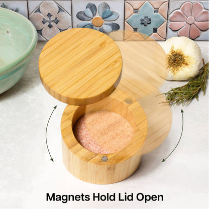 Angled Bamboo Salt Cellar Storage Box with Swivel Lid - Decor Addict, LLC