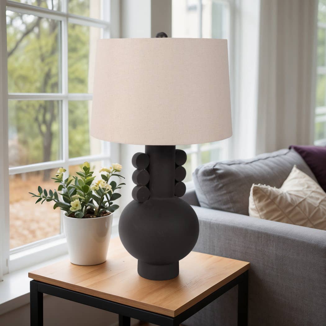 Black 30 in. Ceramic Novelty Eared Totem Table Lamp - Decor Addict, LLC