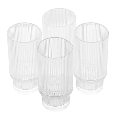 Vintage Art Deco Crystal Highball Ribbed Glass Set of 4 - Decor Addict, LLC