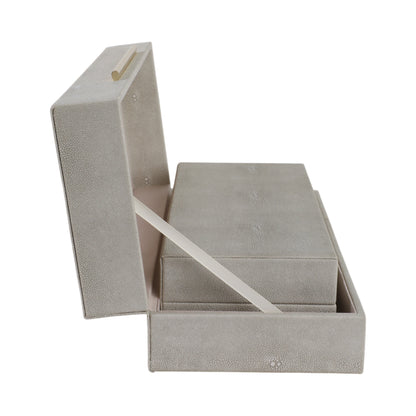 S/2 12/14" Rectangular Shagreen Boxes, Ivory - Decor Addict, LLC