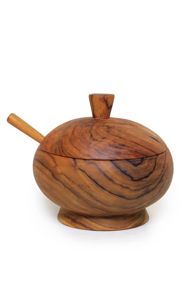 Lidded Teak Wood Sugar Bowl - Decor Addict, LLC