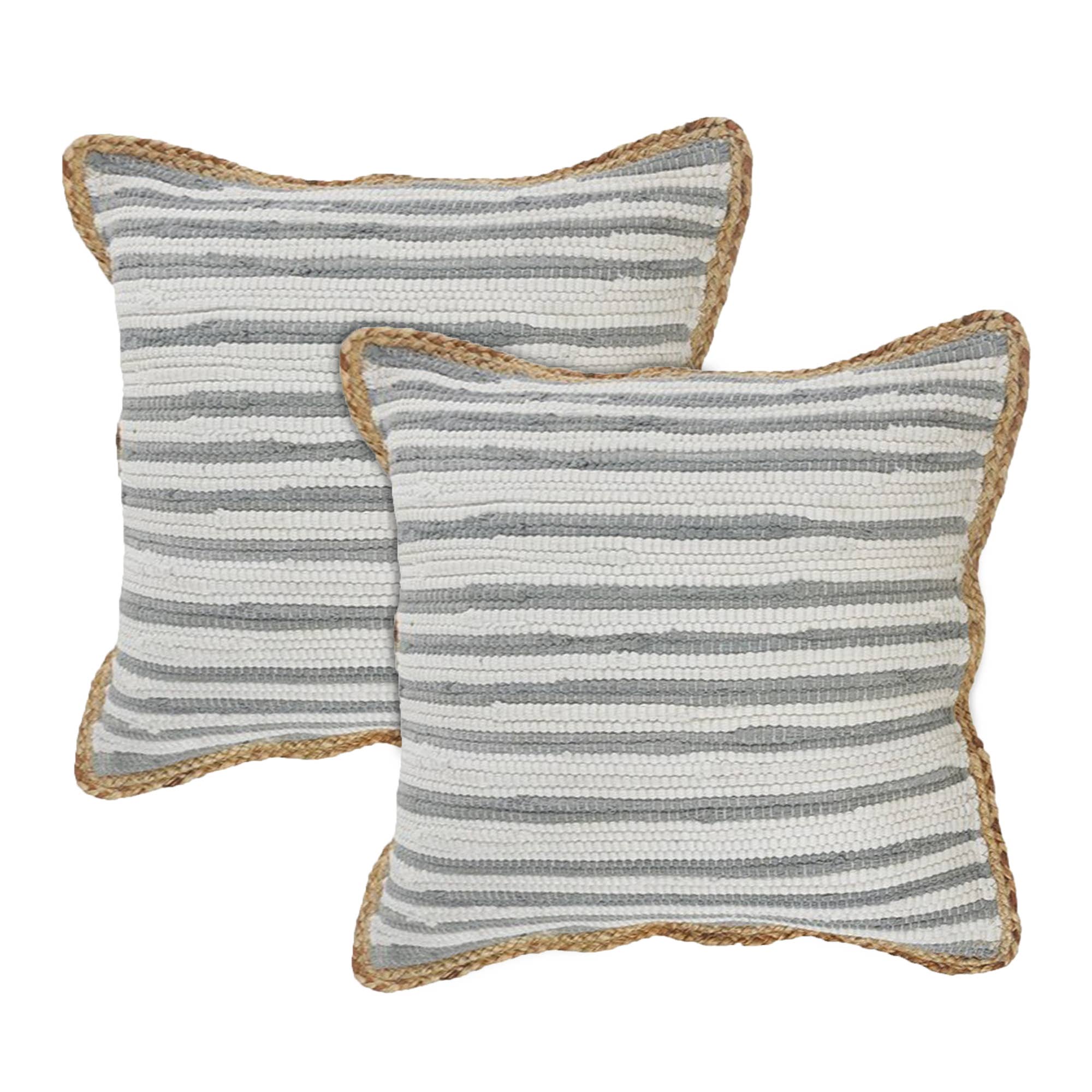 Riley Gray Striped Cotton Blend Throw Pillow, Set of 2