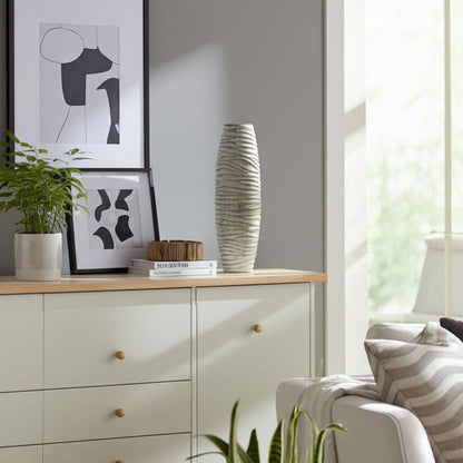 Decorative Vase - Gray Ceramic Ribbed Textured Design, 30 in - Decor Addict, LLC