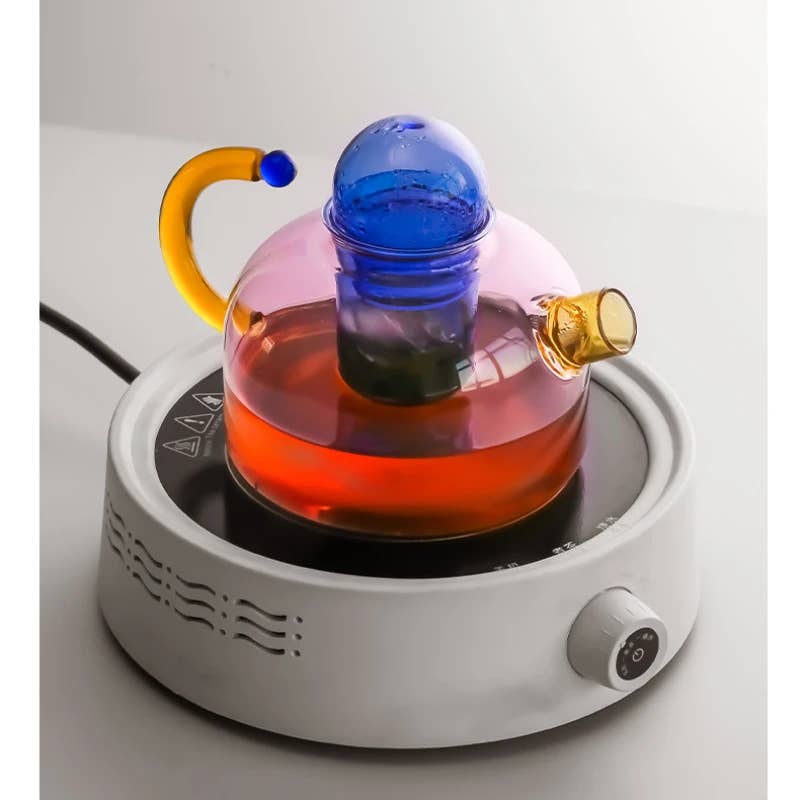 Contrasting Color Heat Resistant Glass Teapot and Cups: Grey Kettle - Decor Addict, LLC