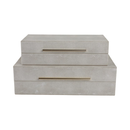 S/2 12/14" Rectangular Shagreen Boxes, Ivory - Decor Addict, LLC