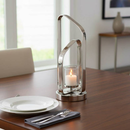 Candle Holder - Silver Metal Stylish Hurricane, 17 in. - Decor Addict, LLC