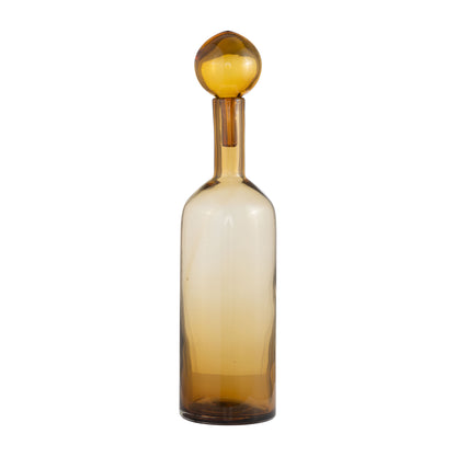 Glass, 20" Bottle W/ Stopper Amber - Decor Addict, LLC