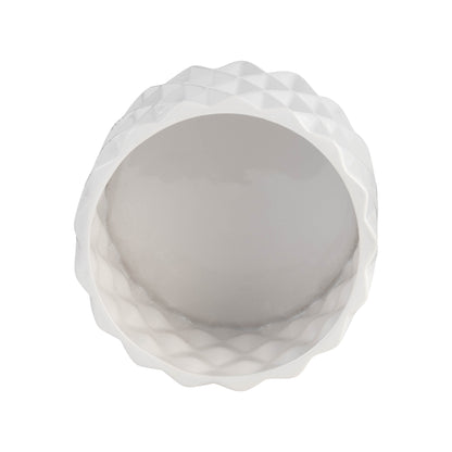 6" Ceramic Diamond Planter W/ Wood Stand, White - Decor Addict, LLC