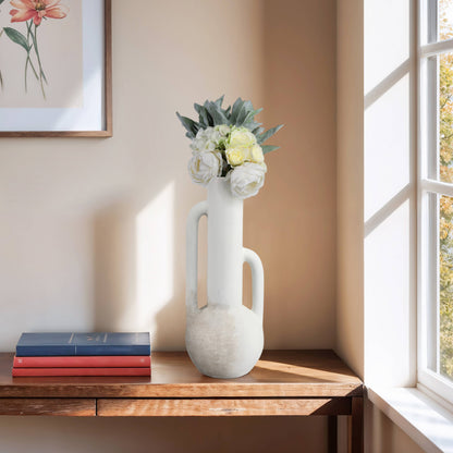 White 19 in. Terracotta Asymmetrical Eared Bottle Vase - Decor Addict, LLC