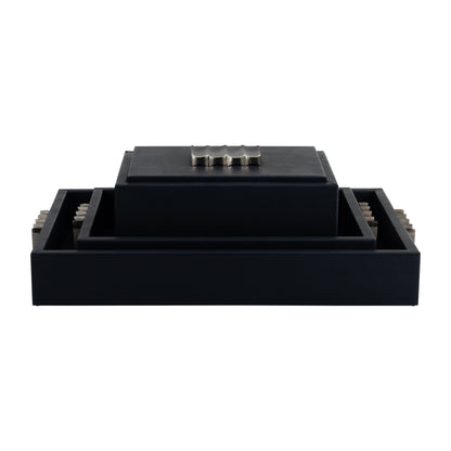 S/2 14/18"l, Wood-leather Trays, Blue/ Ombre - Decor Addict, LLC