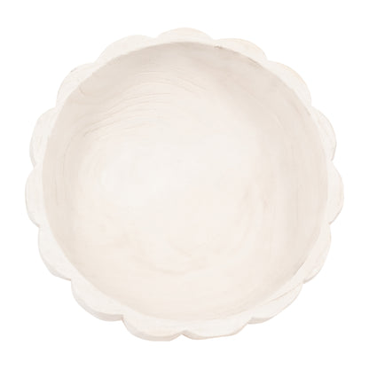 Wood, 9" Scalloped Bowl, White - Decor Addict, LLC