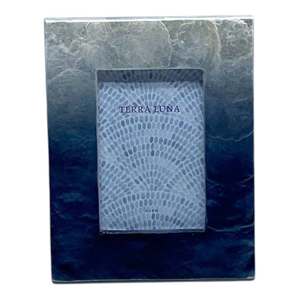 Photo Frame - Ivory/Blue Wood Capiz Rectangular, 4x6 in. - Decor Addict, LLC