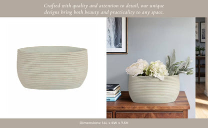 Decorative Vase - Teal Ceramic Small Ribbed Oval, 14 in. - Decor Addict, LLC