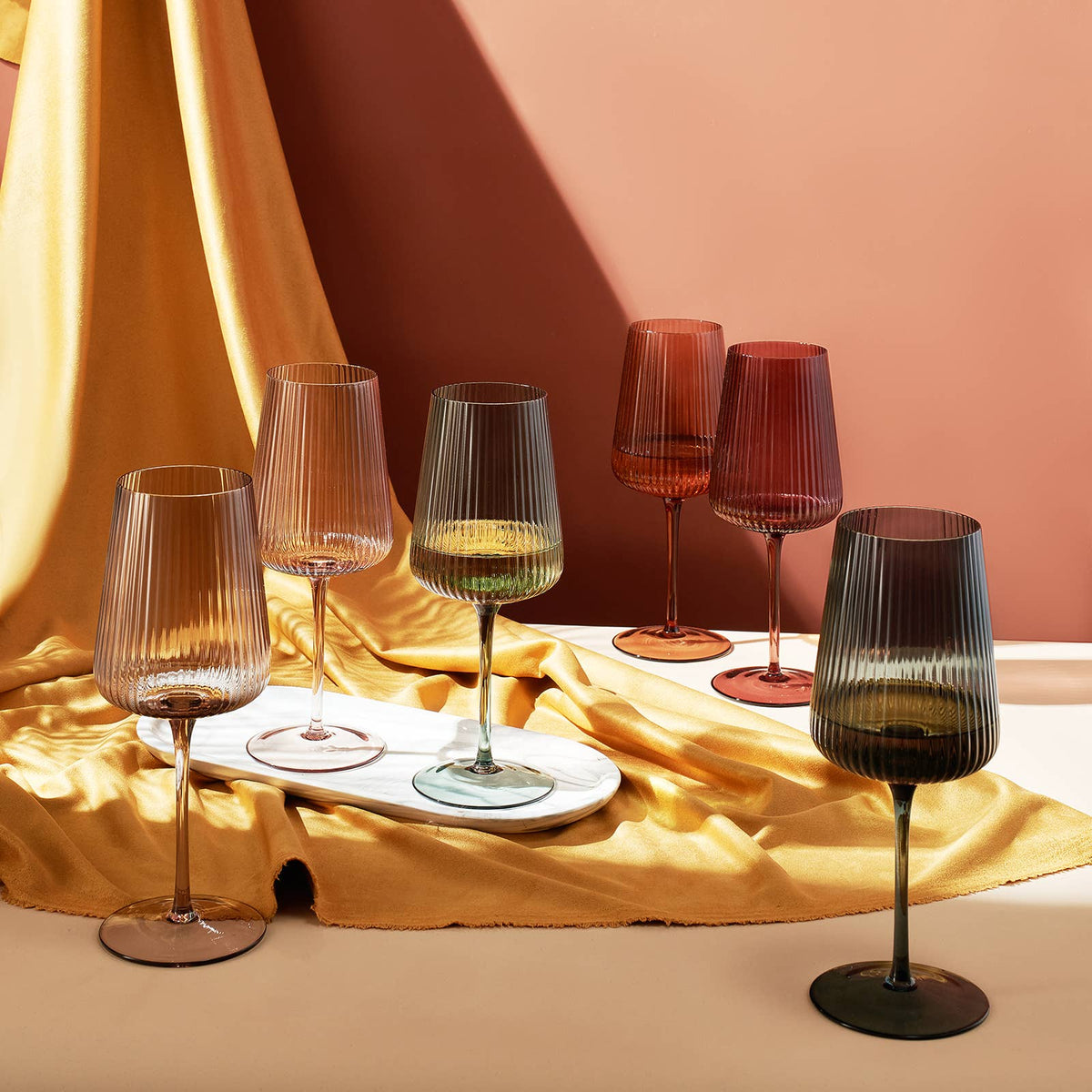 Ribbed Colored Wine Glasses, Muted, Set of 6 - Decor Addict, LLC