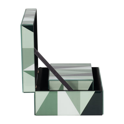 Glass, S/2 8/11" Triangles Boxes, Green/white - Decor Addict, LLC