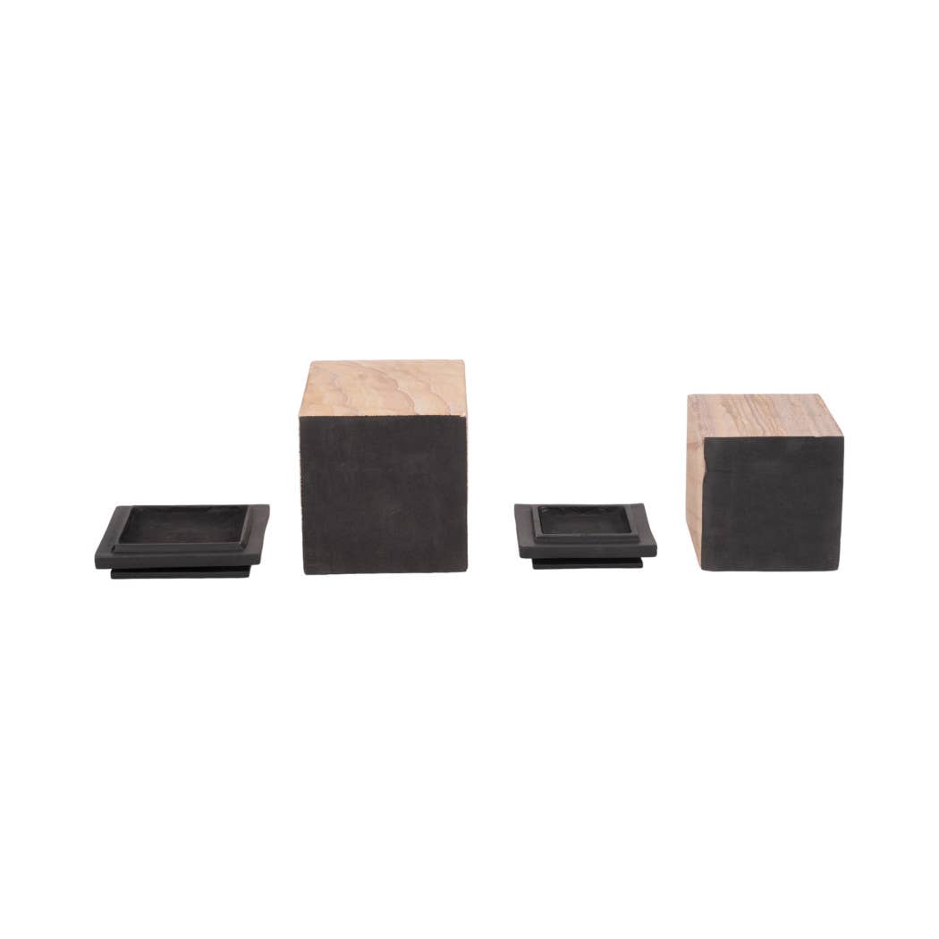 Decorative Boxes Set of 2 - Brown Marble Sandstone, 8/9 in. - Decor Addict, LLC