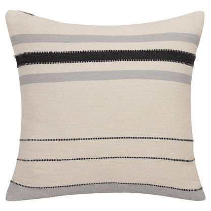 Transitional Hand-Woven Modern Striped Cotton Throw Pillow: Ivory/Brown / Pillow- Poly Filled - Decor Addict, LLC