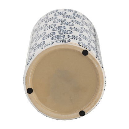 Cer, 13"h Modern Ginger Jar, Navy/white - Decor Addict, LLC