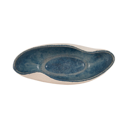 13" Reactive Curvy Oval Bowl, Blue/white - Decor Addict, LLC