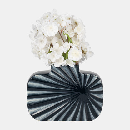 8"h Textured Ceramic Vase, Navy Blue/cream - Decor Addict, LLC