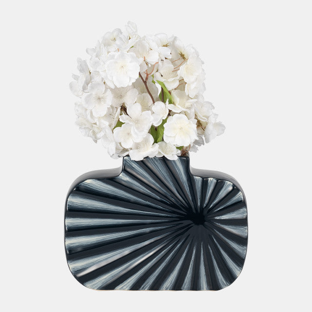 8"h Textured Ceramic Vase, Navy Blue/cream - Decor Addict, LLC