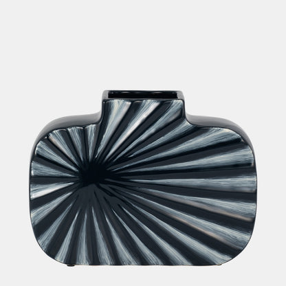 8"h Textured Ceramic Vase, Navy Blue/cream - Decor Addict, LLC