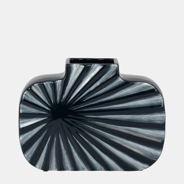 8"h Textured Ceramic Vase, Navy Blue/cream - Decor Addict, LLC