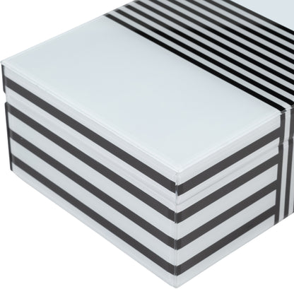 Wood, S/2 8/11" Striped Boxes, Black/white - Decor Addict, LLC