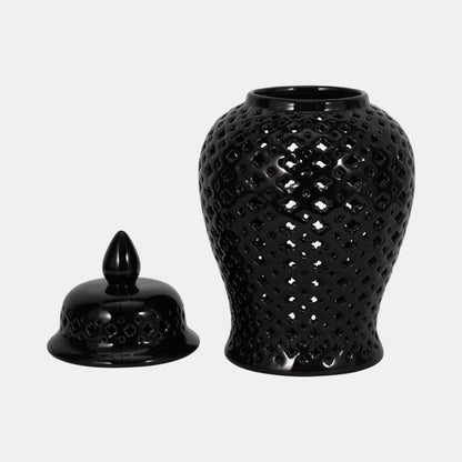 17" Cut-out Clover Temple Jar, Black - Decor Addict, LLC